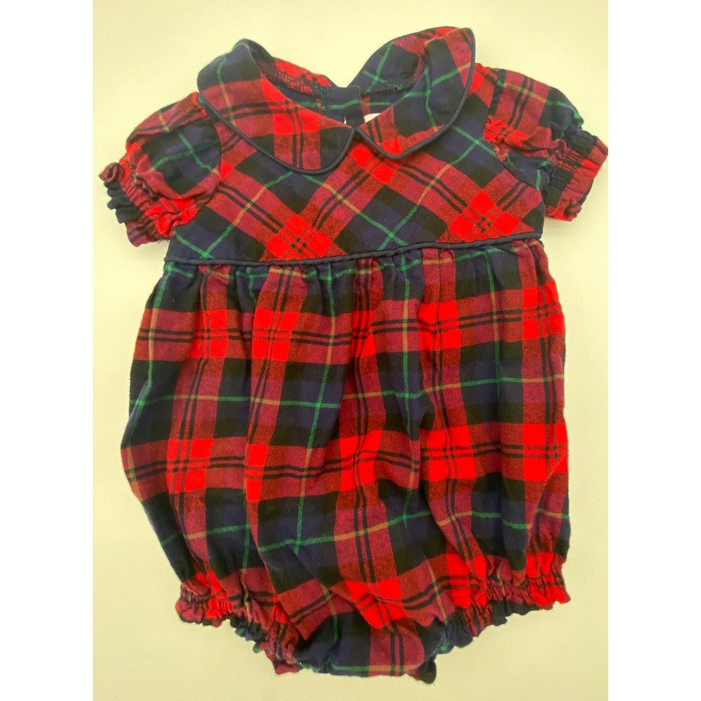 Rare Editions Baby Girl Red Plaid Holiday Bubble Romper Back Bow 6-9M H857764